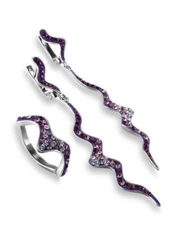 Curvy Silver Dangles With Purple Crystals The Jungle, image , picture 4