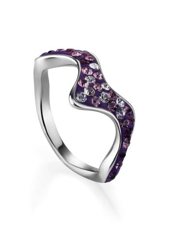 Curvy Silver Ring With Purple Crystals The Jungle, Ring Size: 6 / 16.5, image 
