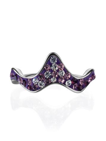 Curvy Silver Ring With Purple Crystals The Jungle, Ring Size: 6 / 16.5, image , picture 3