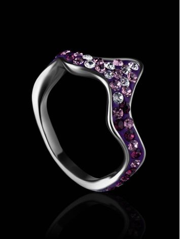Curvy Silver Ring With Purple Crystals The Jungle, Ring Size: 6 / 16.5, image , picture 2