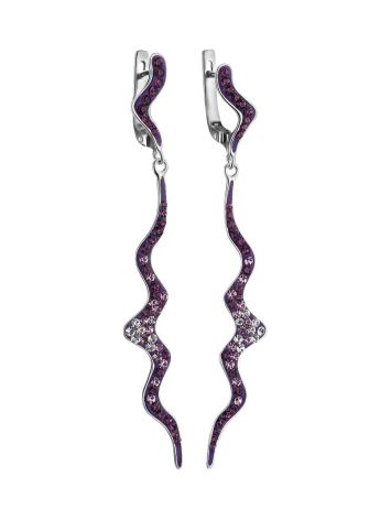 Curvy Silver Dangles With Purple Crystals The Jungle, image , picture 3
