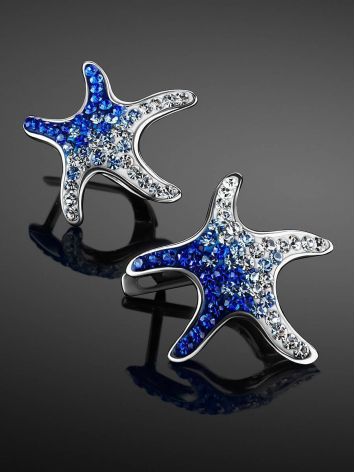 Silver Starfish Earrings With Blue And White Crystals The Jungle, image , picture 2