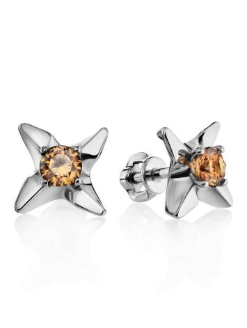 Sterling Silver Studs With Champagne Crystals The Aurora, image 