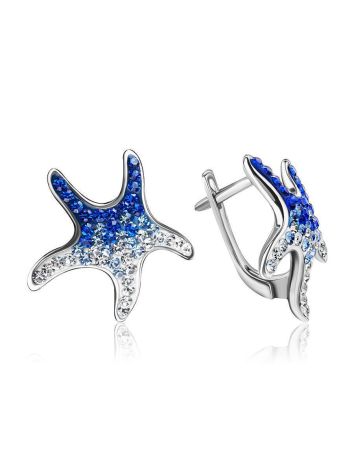 Silver Starfish Earrings With Blue And White Crystals The Jungle, image 