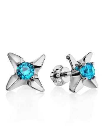 Silver Studs With Light Blue Crystals The Aurora, image 