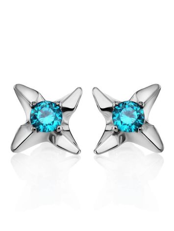 Silver Studs With Light Blue Crystals The Aurora, image , picture 3