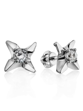 White Crystal Studs In Sterling Silver The Aurora, image 