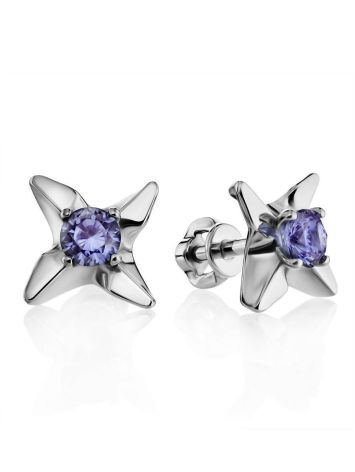 Silver Studs With Violet Crystals The Aurora, image 