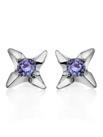 Silver Studs With Violet Crystals The Aurora, image , picture 3