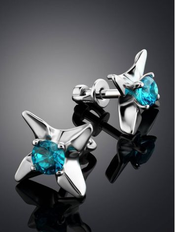 Silver Studs With Light Blue Crystals The Aurora, image , picture 2