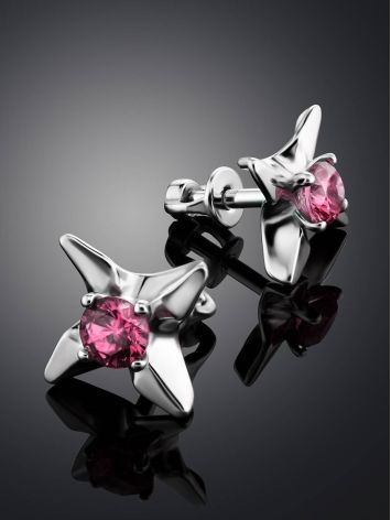 Silver Stud Earrings With Pink Crystals The Aurora, image , picture 2