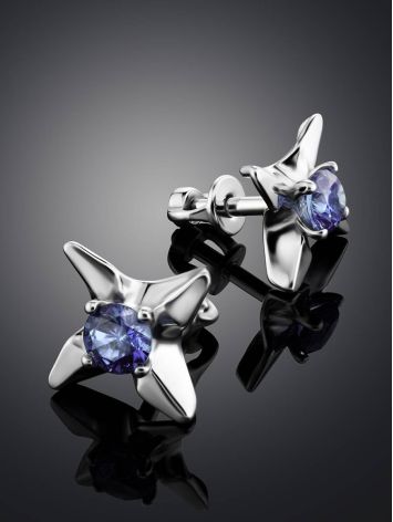 Silver Studs With Violet Crystals The Aurora, image , picture 2