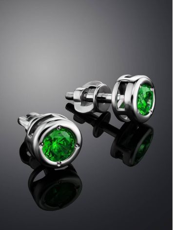 Silver Stud Earrings With Green Crystals The Aurora, image , picture 2