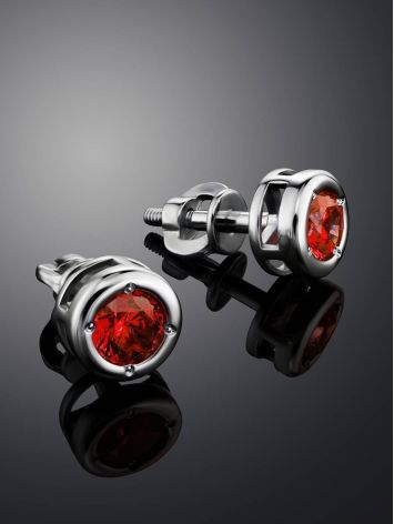 Round Sterling Silver Studs With Red Crystals The Aurora, image , picture 2