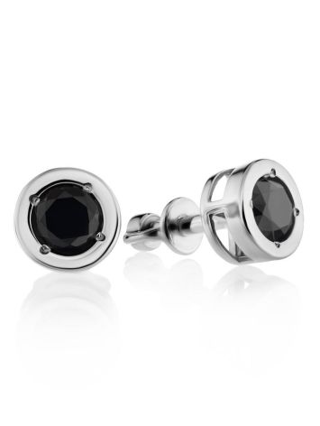 Round Silver Studs With Black Crystals The Aurora, image 