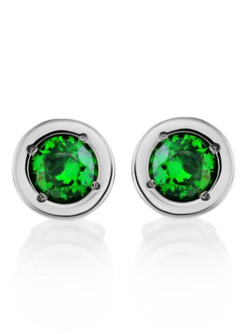 Silver Stud Earrings With Green Crystals The Aurora, image , picture 3