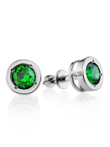 Silver Stud Earrings With Green Crystals The Aurora, image 