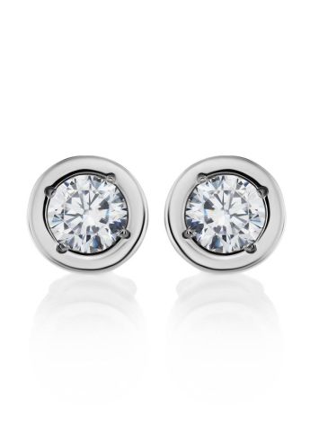 Round Silver Studs With White Crystals The Aurora, image , picture 4