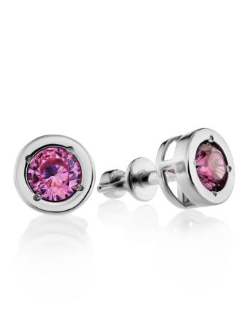 Round Pink Crystal Studs In Sterling Silver The Aurora, image 