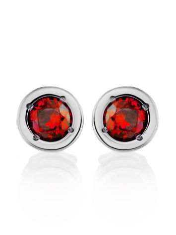 Round Sterling Silver Studs With Red Crystals The Aurora, image , picture 3