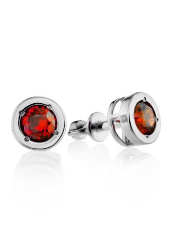 Round Sterling Silver Studs With Red Crystals The Aurora, image 