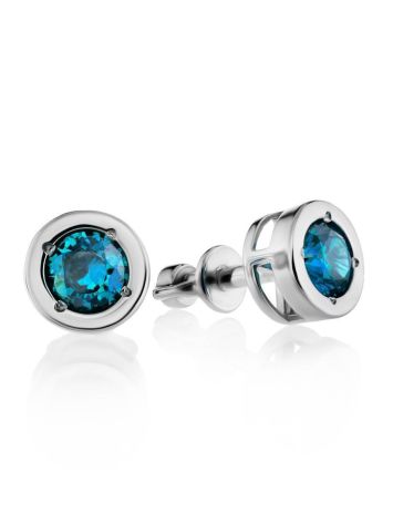 Round Light Blue Crystal Studs In Sterling Silver The Aurora, image 