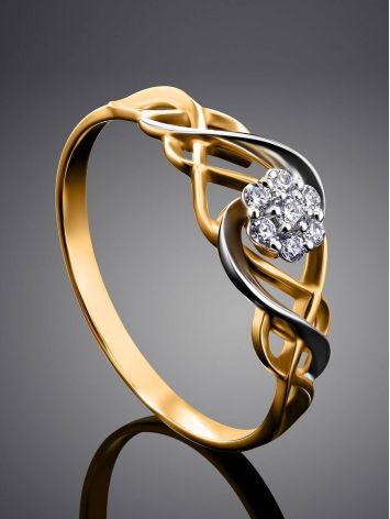 Golden Ring With Floral Diamond Centerpiece, Ring Size: 8.5 / 18.5, image , picture 2