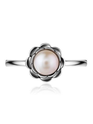 Cute Silver Ring With Mauve Colored Cultured Pearl The Serene, Ring Size: 8 / 18, image , picture 3