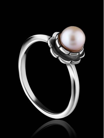 Cute Silver Ring With Mauve Colored Cultured Pearl The Serene, Ring Size: 8 / 18, image , picture 2