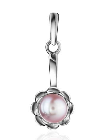 Cute Silver Pendant With Mauve Colored Cultured Pearl The Serene Collection, image 
