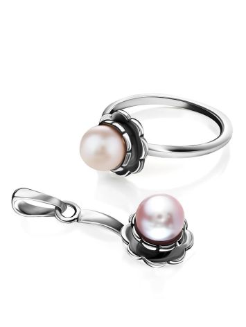 Cute Silver Ring With Mauve Colored Cultured Pearl The Serene, Ring Size: 8 / 18, image , picture 5