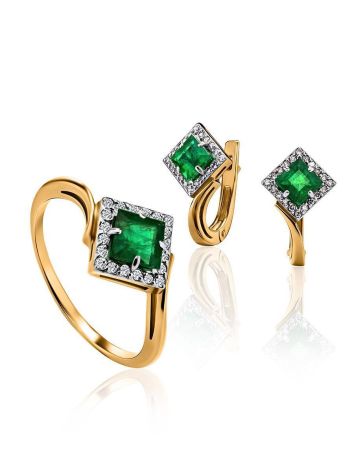 Emerald Golden Ring With Diamonds The Oasis, Ring Size: 6.5 / 17, image , picture 4