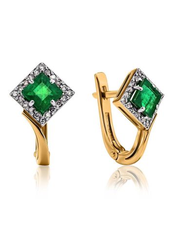 Emerald Golden Earrings With Diamonds The Oasis, image 