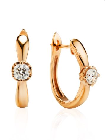 Golden Latch Back Earrings With White Diamonds, image 