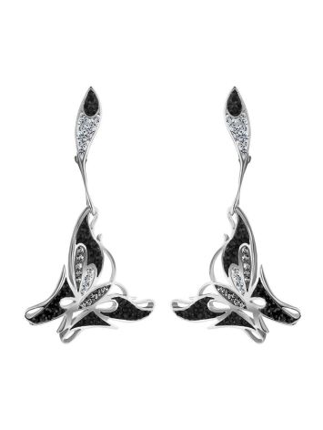 Silver Butterfly Dangles With Black And White Crystals The Jungle, image 