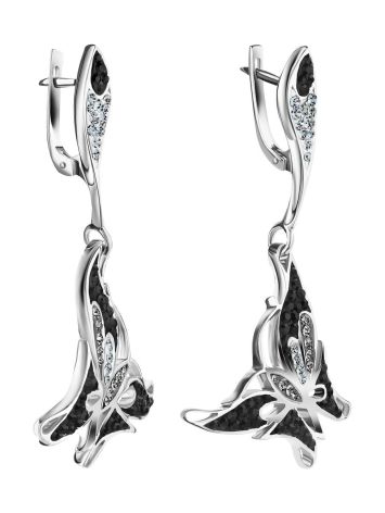 Silver Butterfly Dangles With Black And White Crystals The Jungle, image , picture 4