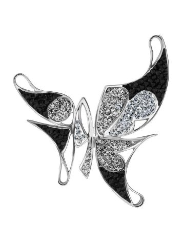 Silver Butterfly Pendant With Black And White Crystals The Jungle, image 