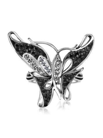 Silver Butterfly Ring With Black And White Crystals The Jungle, Ring Size: 6 / 16.5, image , picture 4