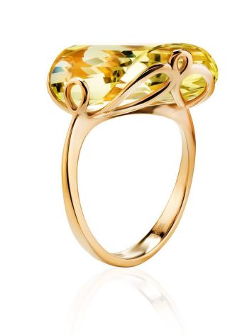 Golden Cocktail Ring With Faceted Citrine, Ring Size: 8 / 18, image , picture 4