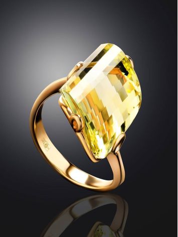 Golden Cocktail Ring With Faceted Citrine, Ring Size: 8 / 18, image , picture 2