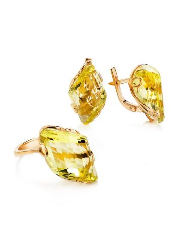 Golden Cocktail Ring With Faceted Citrine, Ring Size: 8 / 18, image , picture 5