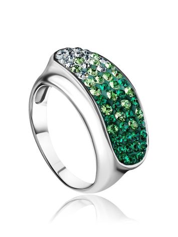 Silver Band Ring With Green Crystals The Eclat, Ring Size: 8 / 18, image 