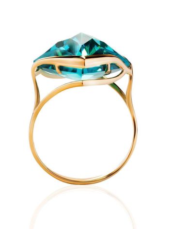 Golden Cocktail Ring With Blue Aquamarine, Ring Size: 8 / 18, image , picture 3