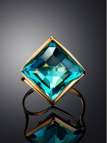 Golden Cocktail Ring With Blue Aquamarine, Ring Size: 8 / 18, image , picture 2