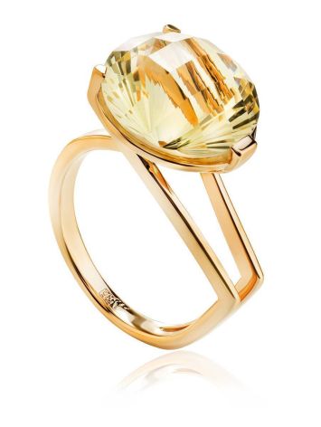 Bold Golden Ring With Yellow Citrine Centerpiece, Ring Size: 7 / 17.5, image 