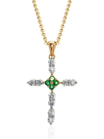 Golden Cross Necklace With Emeralds And Diamonds, image 