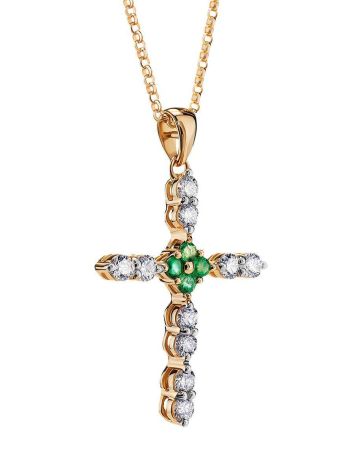 Golden Cross Necklace With Emeralds And Diamonds, image , picture 3