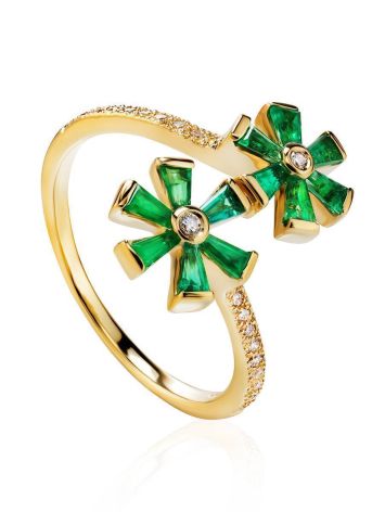 Emerald Floral Ring With Diamonds The Oasis, Ring Size: 6.5 / 17, image 