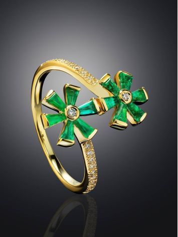 Emerald Floral Ring With Diamonds The Oasis, Ring Size: 6.5 / 17, image , picture 2