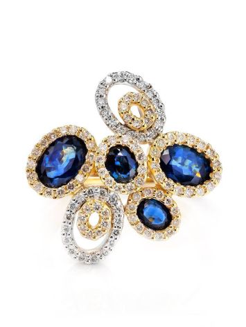 Golden Floral Ring With Sapphires And Diamonds The Mermaid, Ring Size: 6.5 / 17, image , picture 3